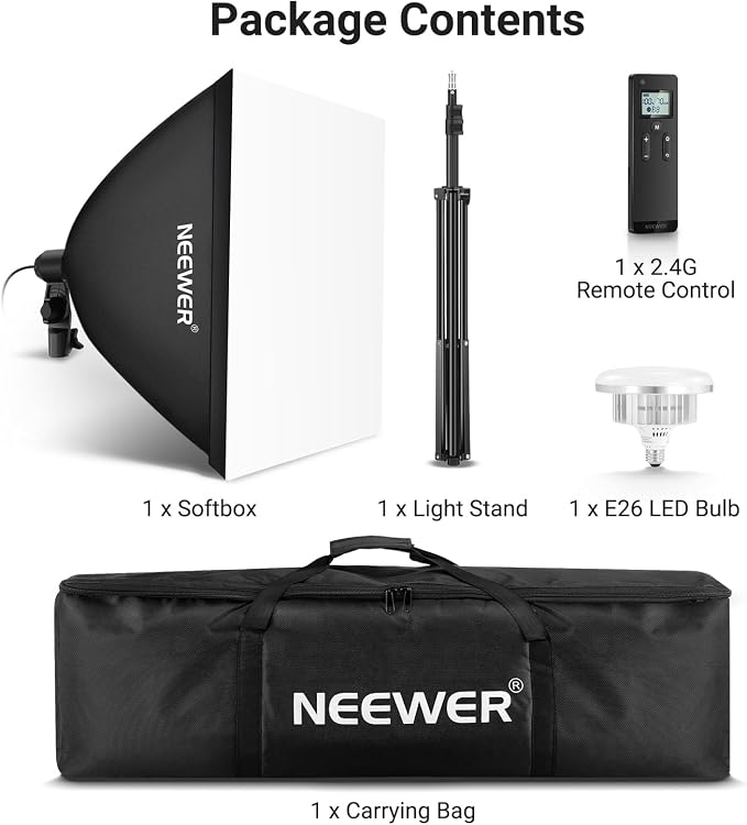 NEEWER 24"x24" 450W Equivalent Softbox Lighting Kit - Image 9