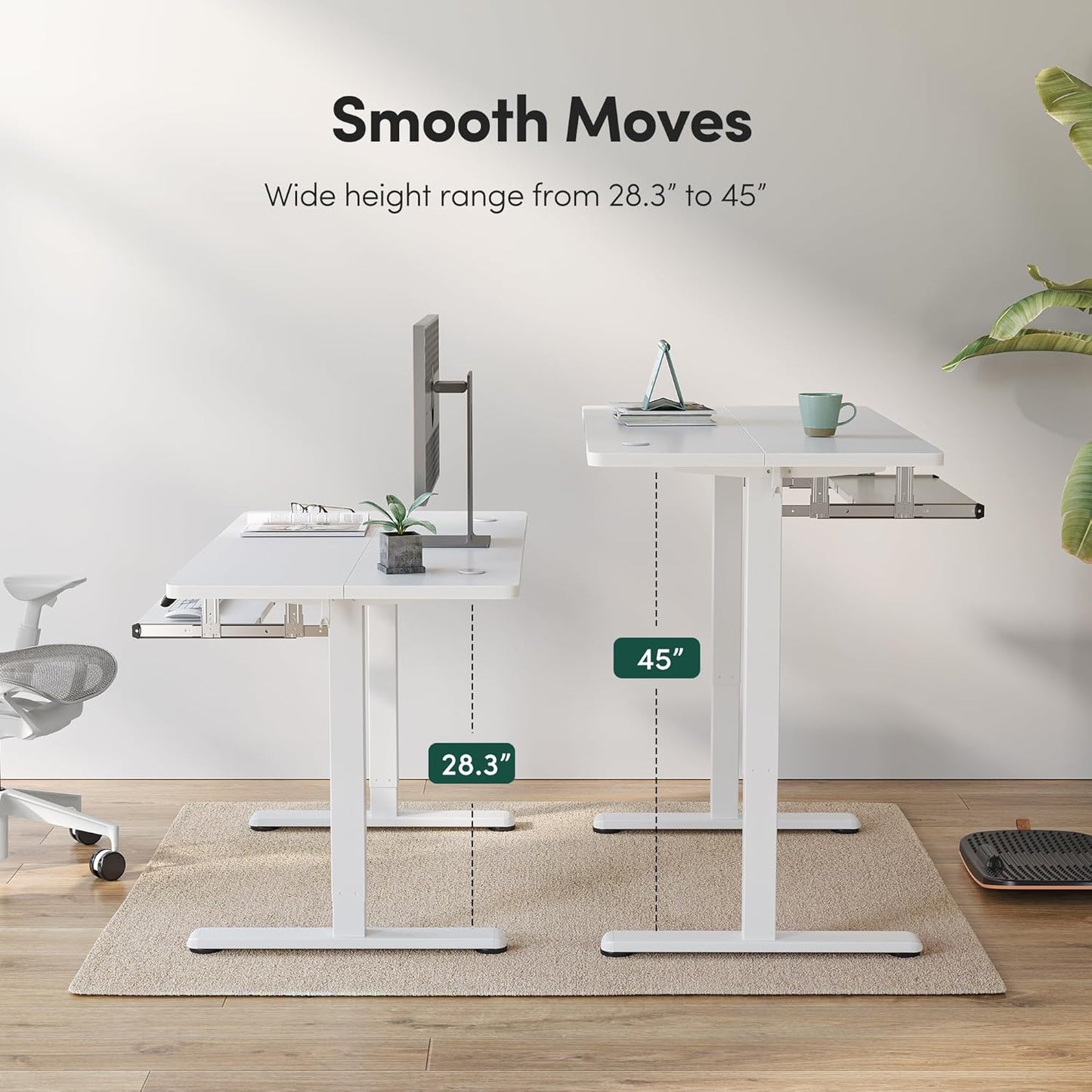 FEZIBO Standing Desk with Keyboard Tray, 60 x 24 Inch Adjustable Height Sit Stand Desk with Memory Presets for Home Office, Ergonomic Computer Workstation, White