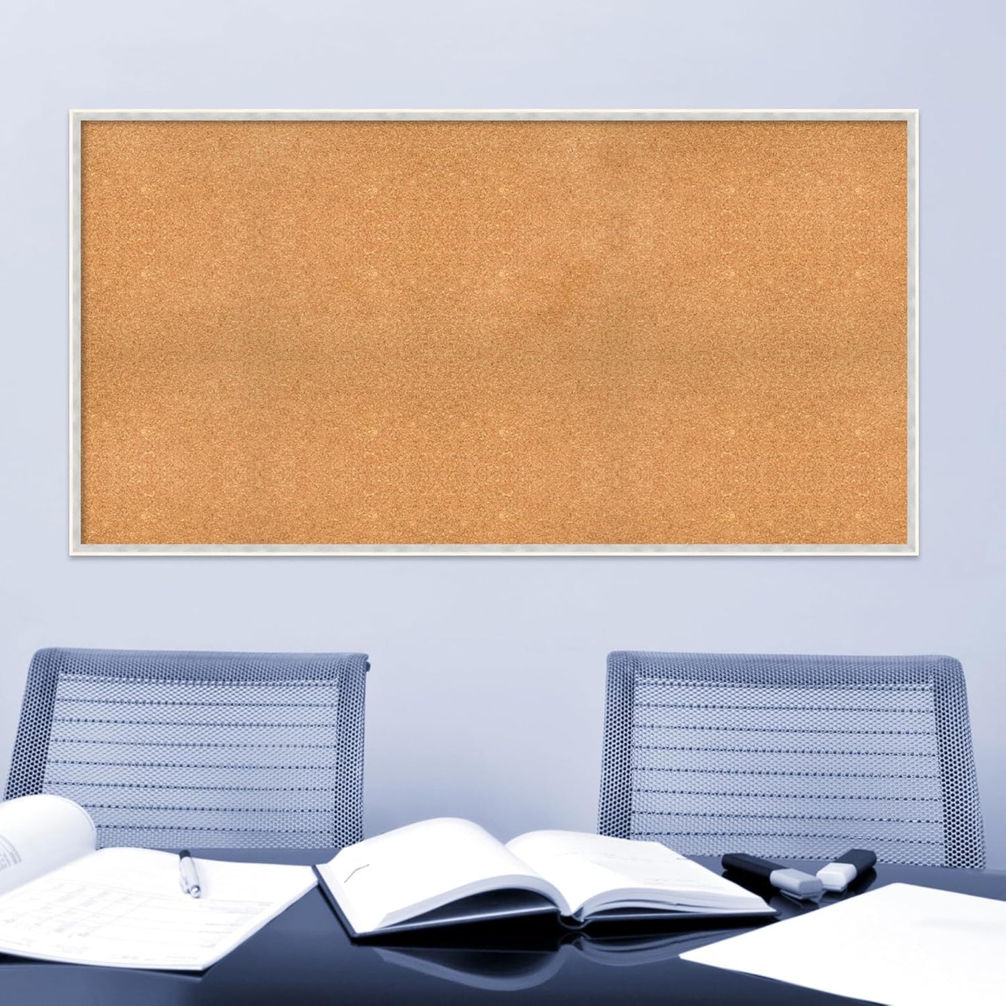 Amanti Art Natural Cork Board for Wall, 31x59 Vision Board with White Frame, Oversize Corkboard Office Decor for Home Organization, Modern Corkboard Pinboard to Display Items for Home Organization in