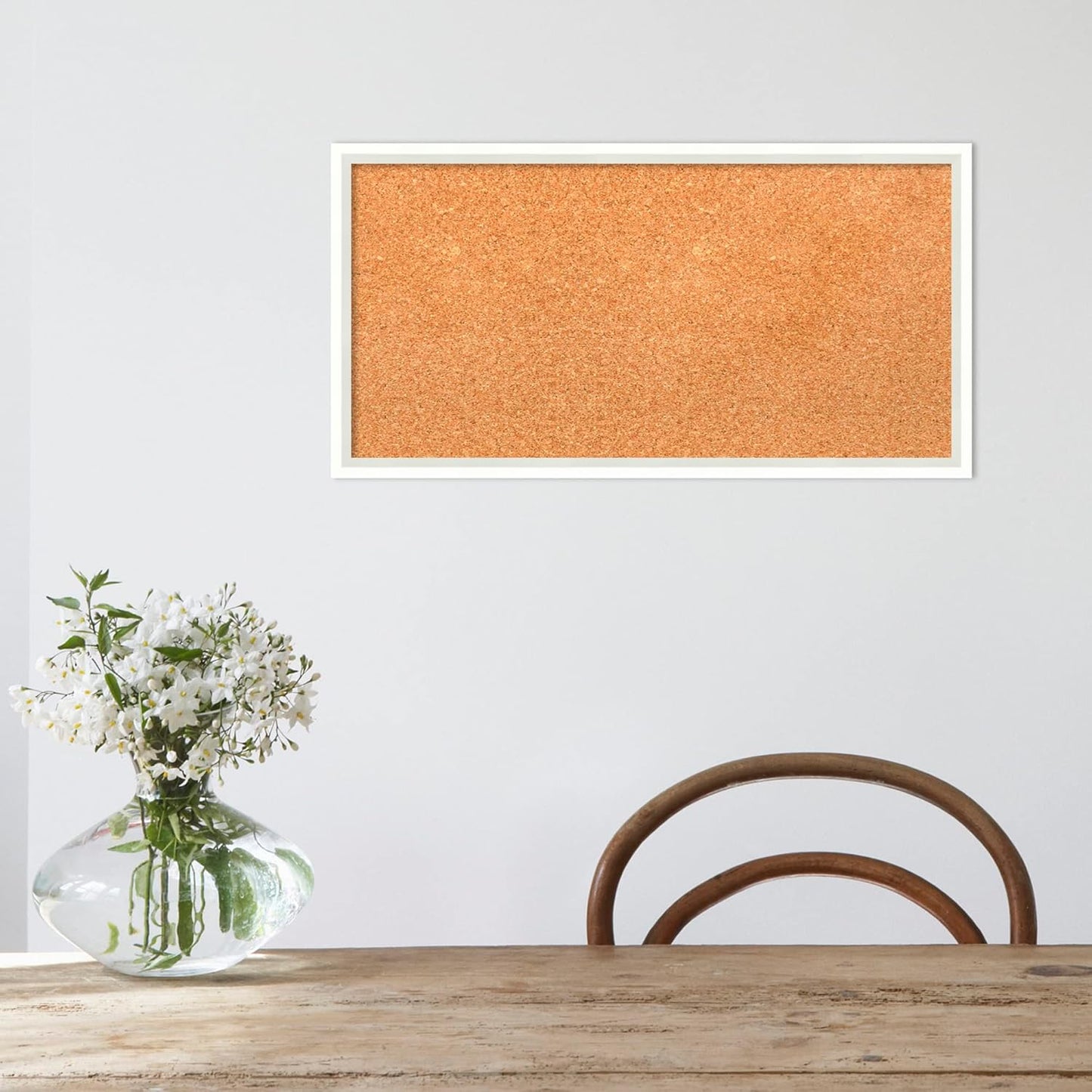 Amanti Art Natural Cork Board for Wall, 13x25 Vision Board with White Frame, Small Corkboard Office Decor for Home Organization, Modern Corkboard Pinboard to Display Items for Home Organization in