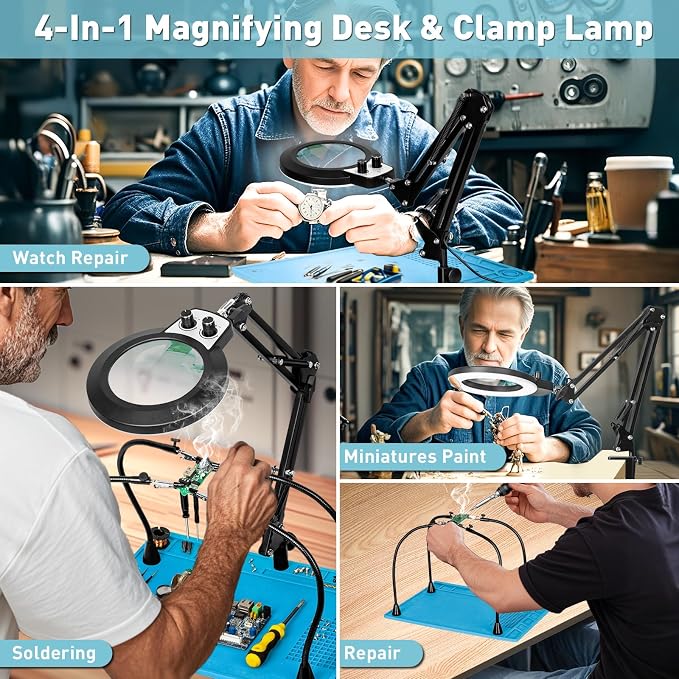 10X Magnifying Glass with Light and Stand, Helping Hands Soldering Station - Image 8