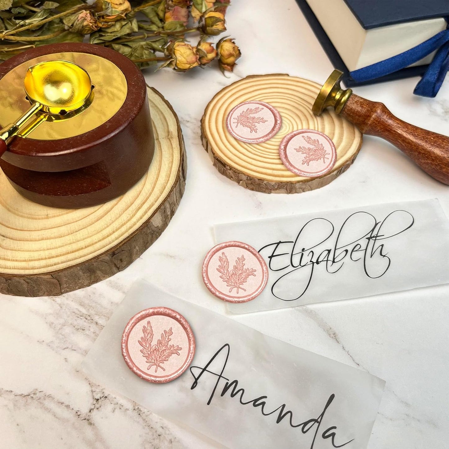 50Pcs Wax Seal Stickers Handmade Envelope Seals Self Adhesive Wax Stickers for Wedding Party Invitations, Envelope, Gift Wrap, Christmas(Rosemary Style, Pink)