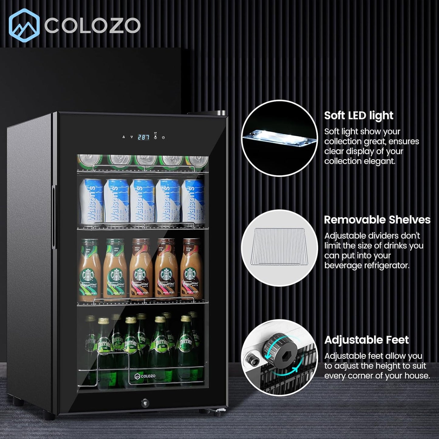 17 Inch Black Beverage Refrigerator Cooler, 96 Cans Mini Fridge with Glass Door&Lock, Beer Fridge for Soda Water or Wine, Drink Refrigerator for Home Office Bar Bedroom