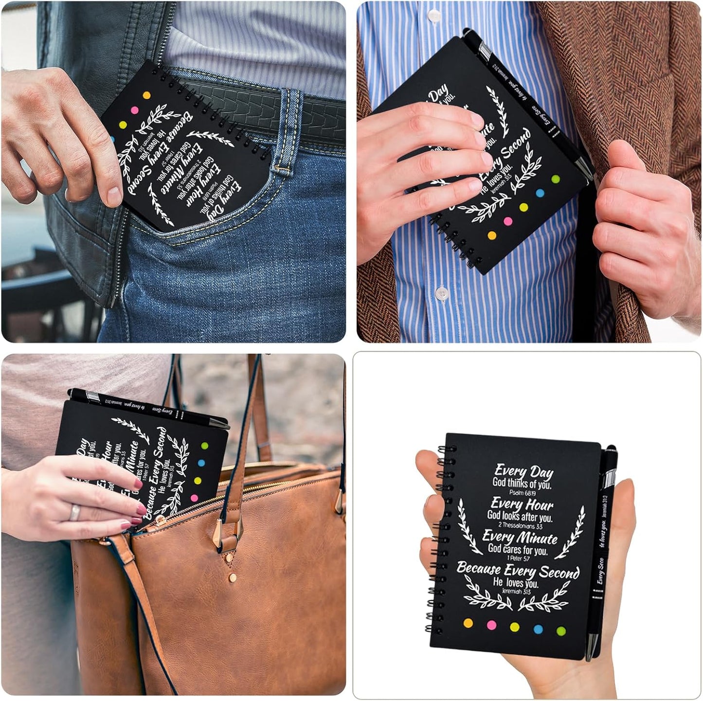 400 Pcs Bulk Christian Gifts Prayer Journal for Woman - 200 Set Religious Notepad with Christian Pen - Bible Notebook - Church Gifts for Inspirational, Bible Study, Devotions (Black)