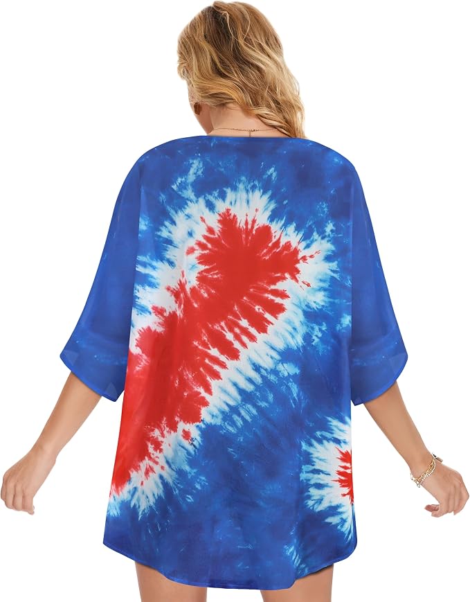 Women's Floral Print Puff Sleeve Kimono Cardigan Loose Cover Up Casual Blouse - Image 5