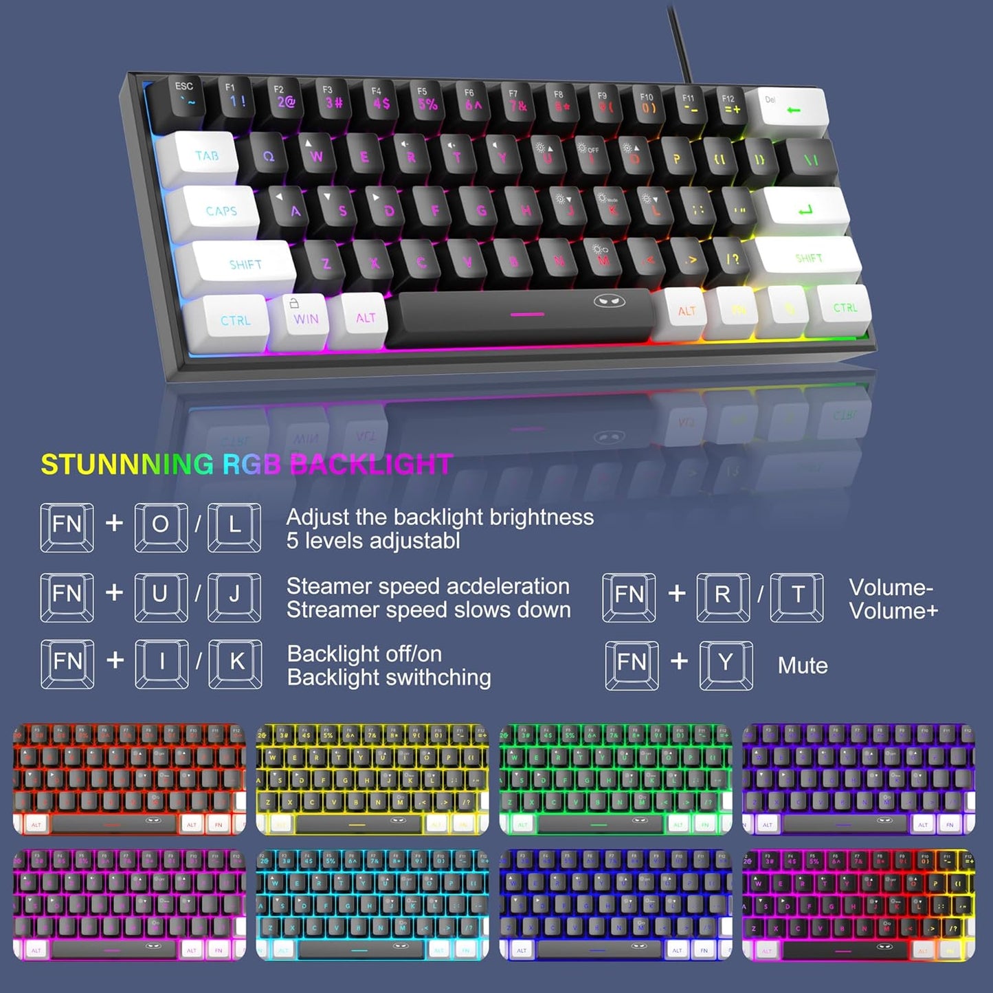 MageGee Mini 60% Gaming Keyboard, RGB Backlit 61 Key Ultra-Compact Keyboard, TS91 Ergonomic Waterproof Mechanical Feeling Office Computer Keyboard for PC, MAC, PS4, Xbox ONE Gamer(White Black)…