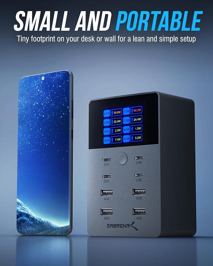 SABRENT VOLTIK Charging Station, 252W 8-Port USB C and USB A Desktop Charger - Image 8