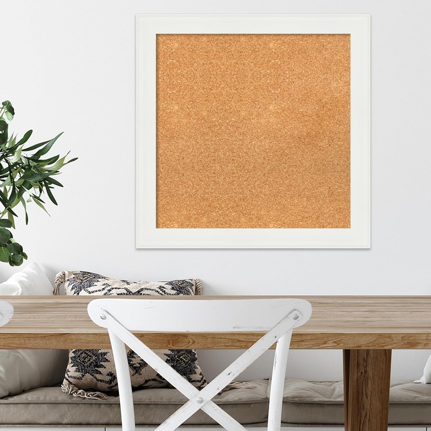 Amanti Art Natural Cork Board for Wall, 23x23 Vision Board with White Frame, Medium Corkboard Office Decor for Home Organization, Casual Corkboard Pinboard to Display Items for Home Organization in