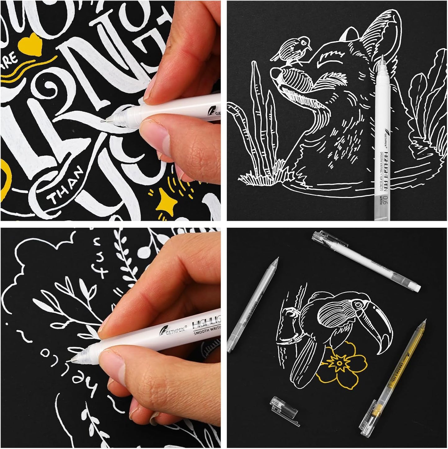3 Colors 0.6mm Extra Fine Point Gel Pen Set – White, Gold & Silver Gel Ink Pens for Artists Drawing on Black Paper, Sketching, Bullet Journaling & Holiday Crafts