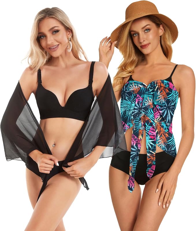 CHICGAL 2 Pieces Women Beach Sarong Bathing Suit Wrap Skirt Sheer Bikini - Image 7