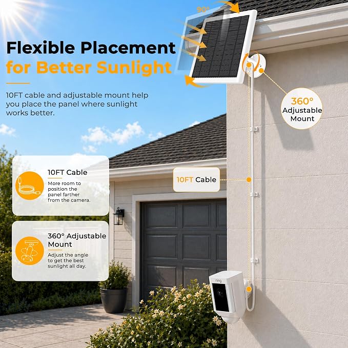 8W Solar Panel for Ring Camera, Spotlight Cam Battery, Includes Barrel Plug to - Image 9
