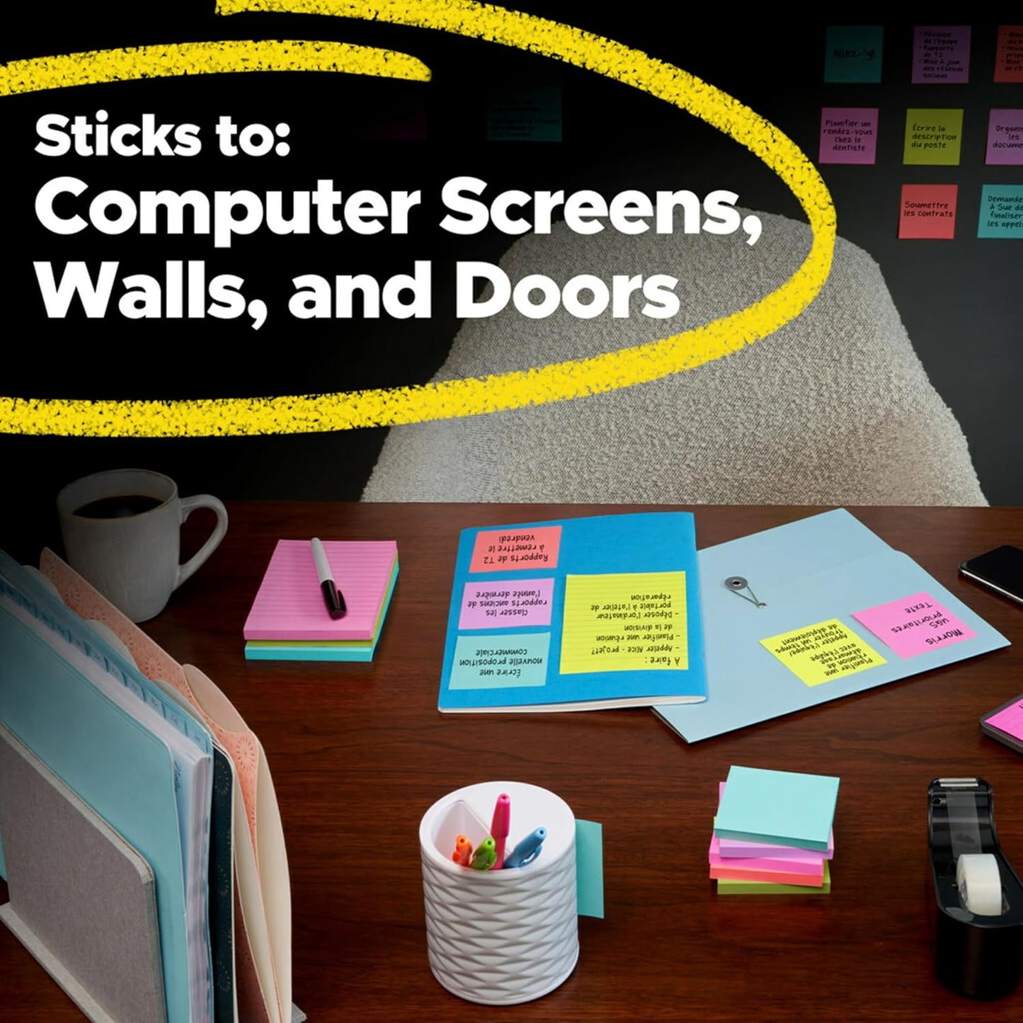 Post-it Super Sticky Notes, Assorted Bright Colors, 3x3 in, 15 Pads/Pack, 45 Sheets/Pad, 2X The Sticking Power, Recyclable, Multi-Color (Pack of 6)