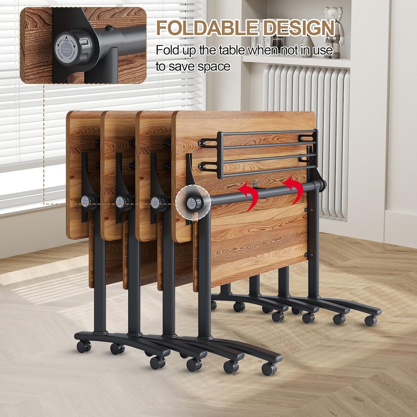 Conference Room Table with Flip-Top Design for Dynamic Meetings, Business Table Computer Desk with Heavy-Duty Frame,Foldable Seminar Meeting Tables for Home Office (4, C, 47.2IN)