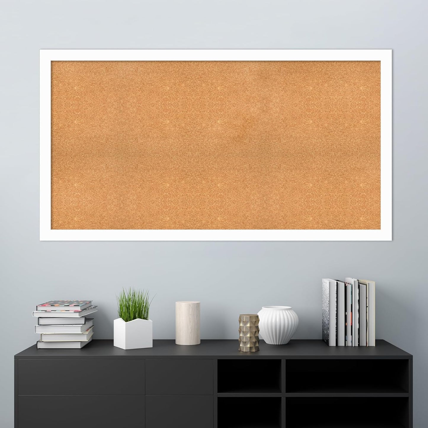 Amanti Art Natural Cork Board for Wall, 33x61 Vision Board with White Frame, Oversize Corkboard Office Decor for Home Organization, Casual Corkboard Pinboard to Display Items for Home Organization in