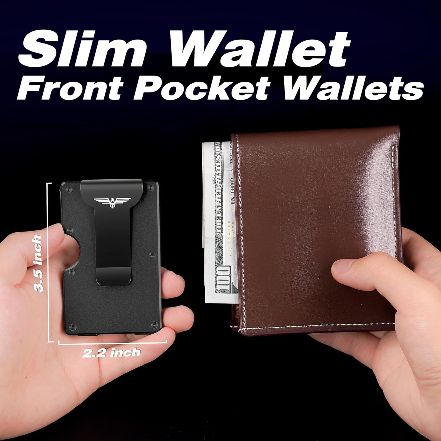 Minimalist Wallet for Men, Metal Wallet with Money Clip, Slim Compact Wallet, RFID Blocking Card Holder, Metal Aluminum Credit Card Holder, Holds up to 20 Cards