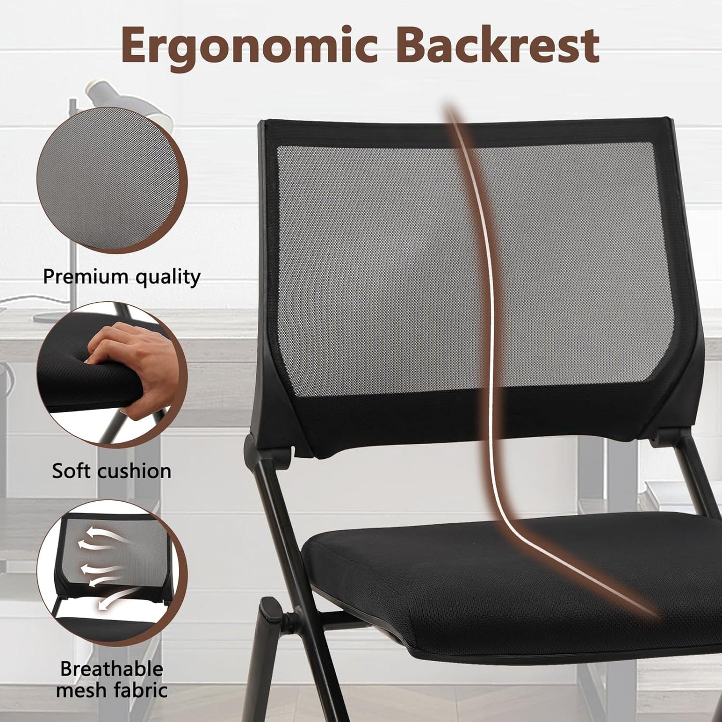 CLATINA Stackable & Foldable Conference Room Chairs, Waiting Room Chairs with Wheels & Lumbar Support, Ergonomic Mesh Bouncing Back Folding Chair for Office Meeting Schools Training Room, Black(8pk)