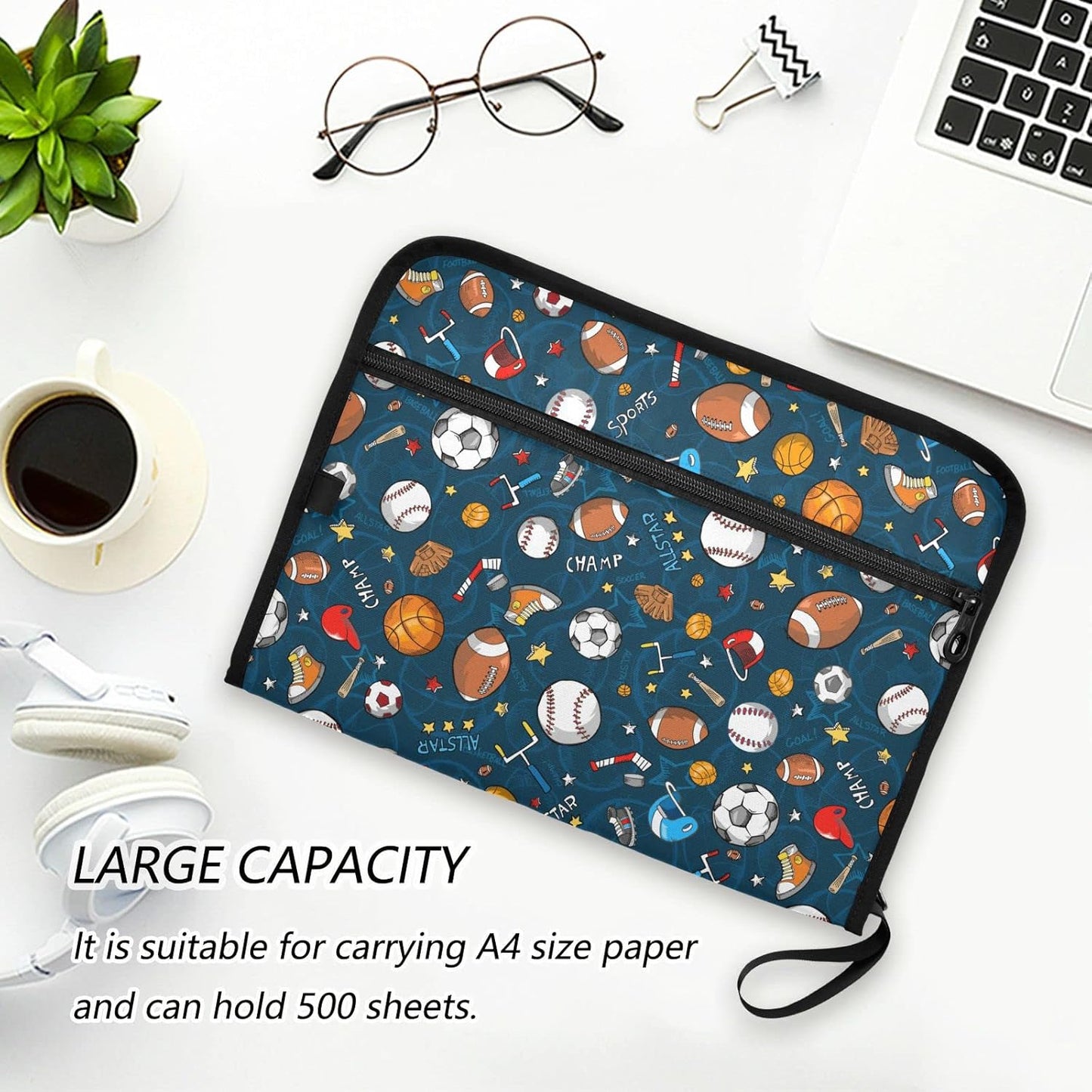 Gredecor Baseball Football Ball Pattern Expanding File Folder 13 Pockets Sports Theme Expandable Filing Folders Accordion Document Files Organizer for A4 Letter Size Paper