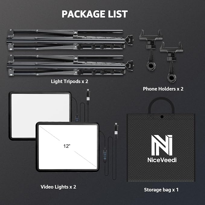 2-Pack LED Video Light Kit, NiceVeedi Studio Light, 2800-6500K Dimmable - Image 8