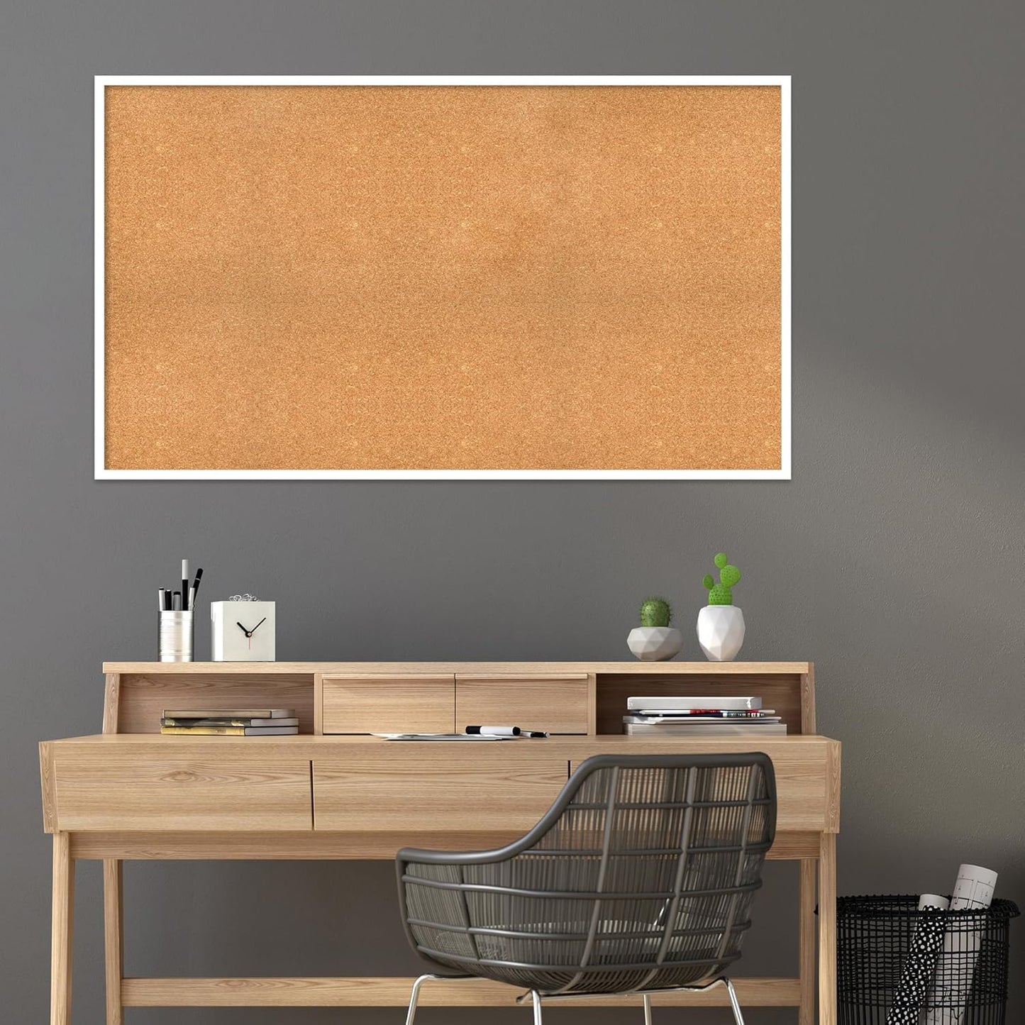 Amanti Art Natural Cork Board for Wall, 33x57 Vision Board with White Frame, Oversize Corkboard Office Decor for Home Organization, Modern Corkboard Pinboard to Display Items for Home Organization in
