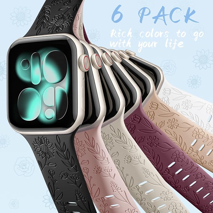 SNBLK 6 Pack Floral Engraved Bands Compatible - Image 9