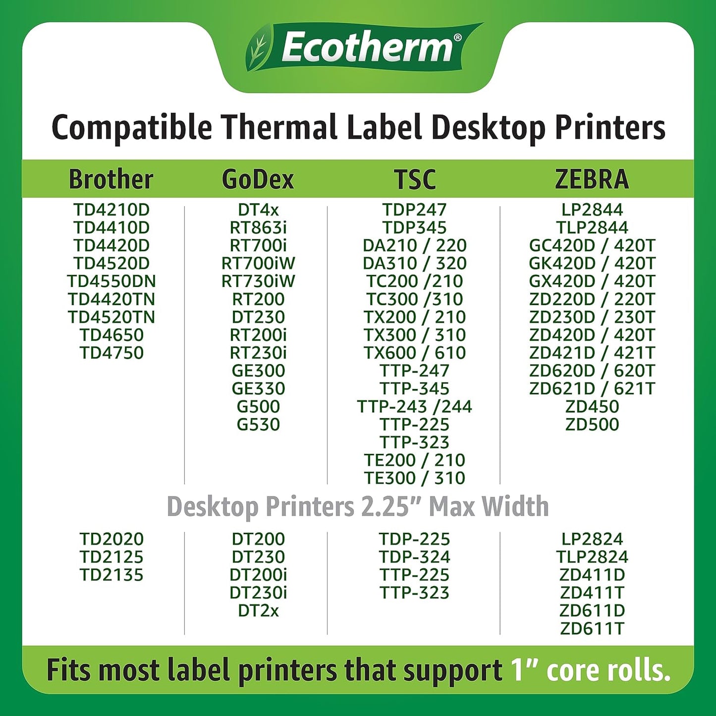3.5" x 1" Thermal Labels | 4 Rolls | 5360 Labels | fits Zebra, Munbyn, Rollo, Godex, Arkscan, iDPRT, Offnova Thermal Label Printers and More | Blank White Adhesive Stickers by Ecotherm