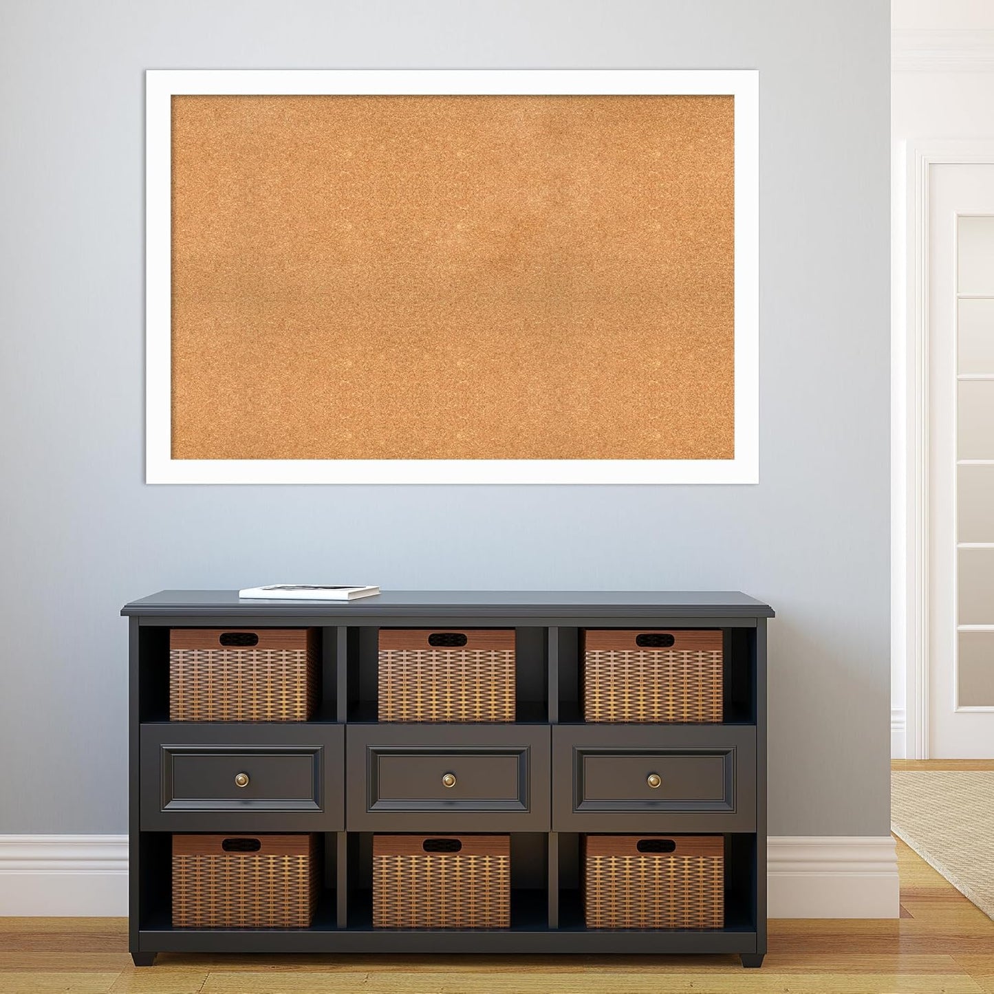 Amanti Art Natural Cork Board for Wall, 33x49 Vision Board with White Frame, Oversize Corkboard Office Decor for Home Organization, Casual Corkboard Pinboard to Display Items for Home Organization in