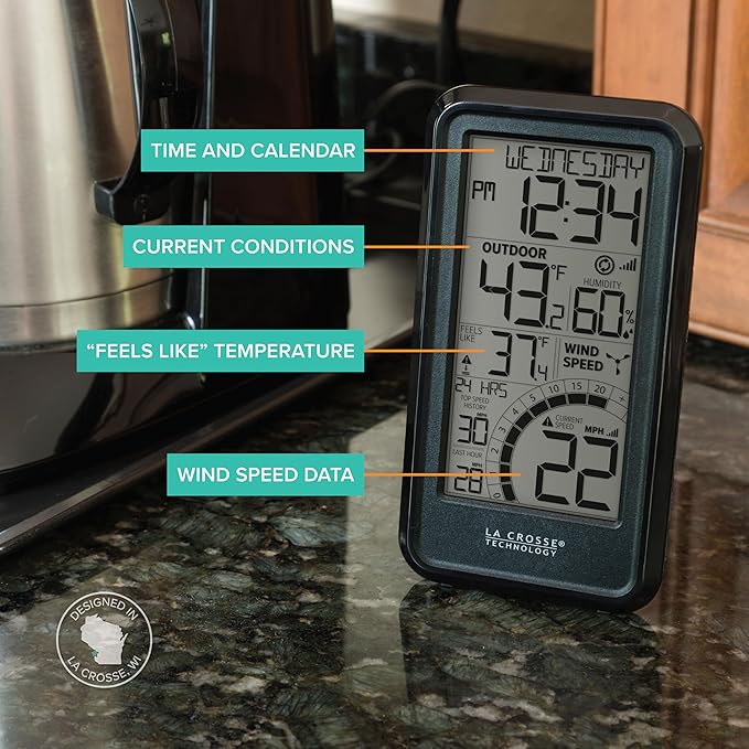 La Crosse Technology 327-1418BW Monochromatic Digital Wind Speed Station - Image 7
