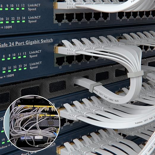 Folishine 50 ft Ethernet Cable, Cat 6e/Cat 6, High Speed, Flat White Shielded - Image 7