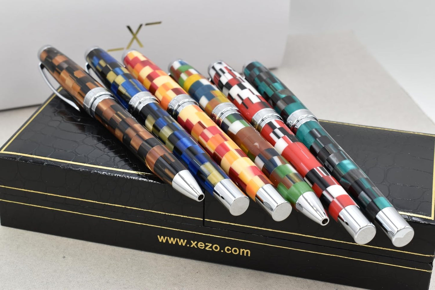Xezo Urbanite Fine Point Fountain Pen. Retro Red, Yellow, Orange, and Cream Colors with Chrome Plating. Limited Edition and Serialized. No Two Alike
