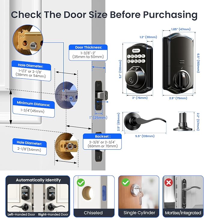 Veise VE012W-B Wi-Fi Fingerprint Smart Lock - Image 9