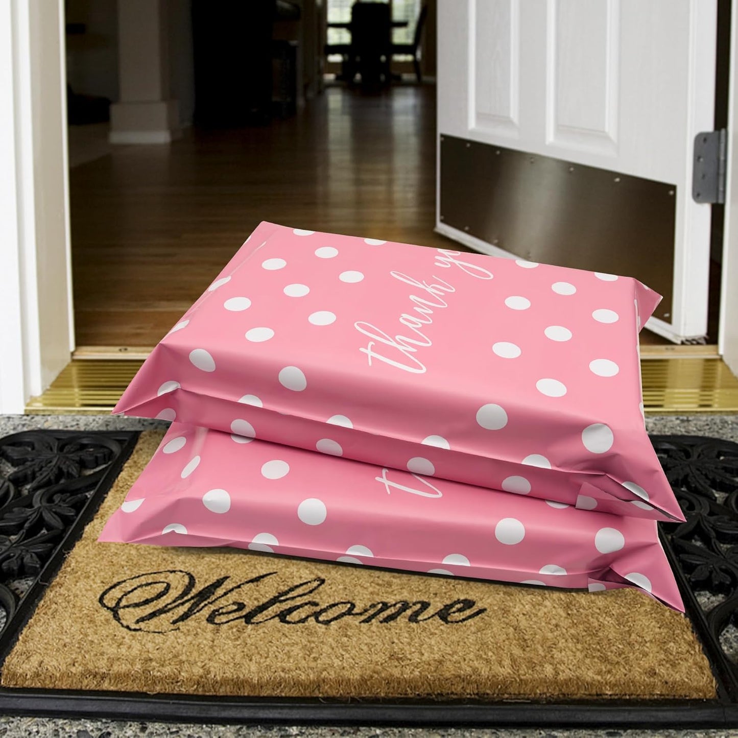 Thank You Poly Mailers 6x9 Inch 100 Pcs - Pink Dots printed Shipping Bags, 2.4mil Thickness, Waterproof and Tear Resistant Mailing Envelopes, Self-Sealing Packaging Bags for Small Business