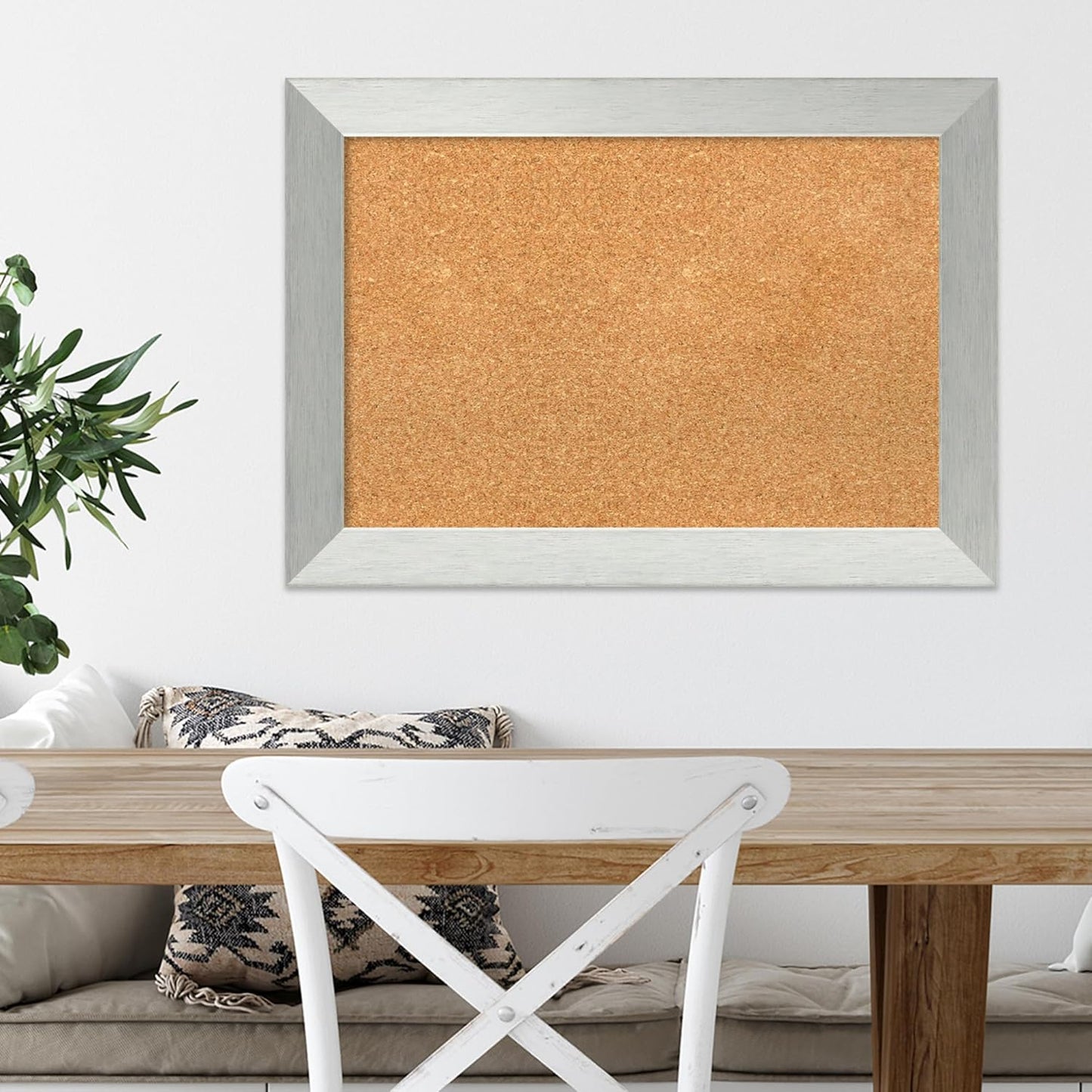 Amanti Art Natural Cork Board for Wall, 20x28 Vision Board with Silver Wood Frame, Medium Corkboard Office Decor for Home Organization, Modern Corkboard Pinboard to Display Items for Home