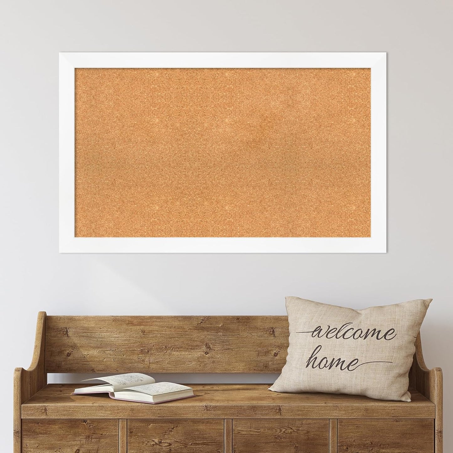 Amanti Art Natural Cork Board for Wall, 25x41 Vision Board with White Frame, Large Corkboard Office Decor for Home Organization, Modern Corkboard Pinboard to Display Items for Home Organization in