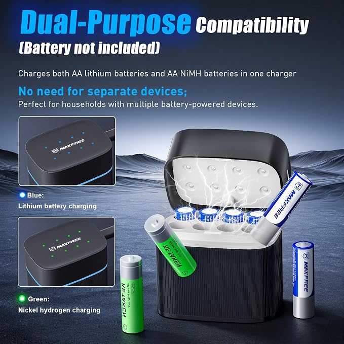 Maxfree Dual-Purpose Charger for Rechargeable Lithium & NiMH AA Batteries - Image 5