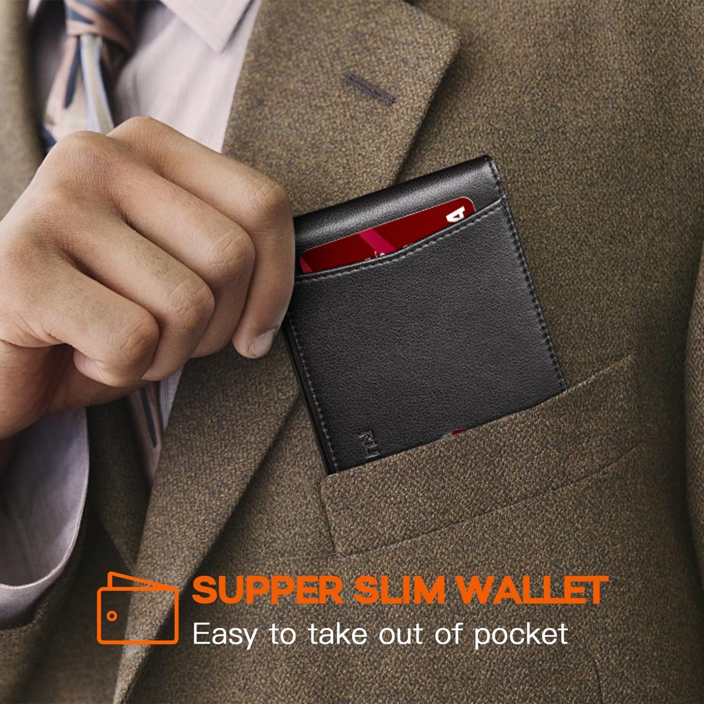 Slim Wallet for Men Genuine Leather RFID Blocking Bifold Minimalist Front Pocket Mens Wallet with Money Clip Thin Gift Box