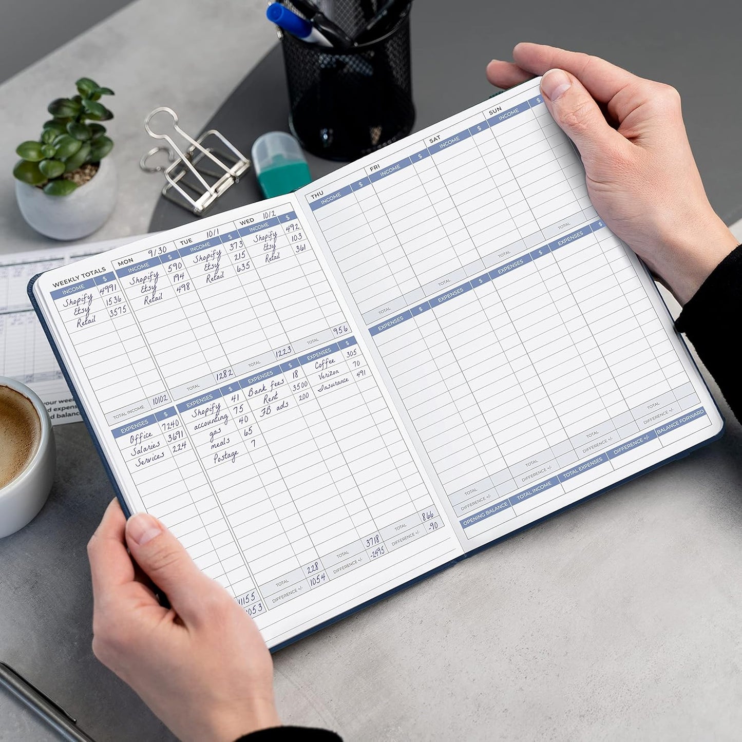 Clever Fox Income & Expense Tracker – Accounting & Bookkeeping Ledger Book for Small Business – 1-Year Record Notebook, A5 (Dark Blue)