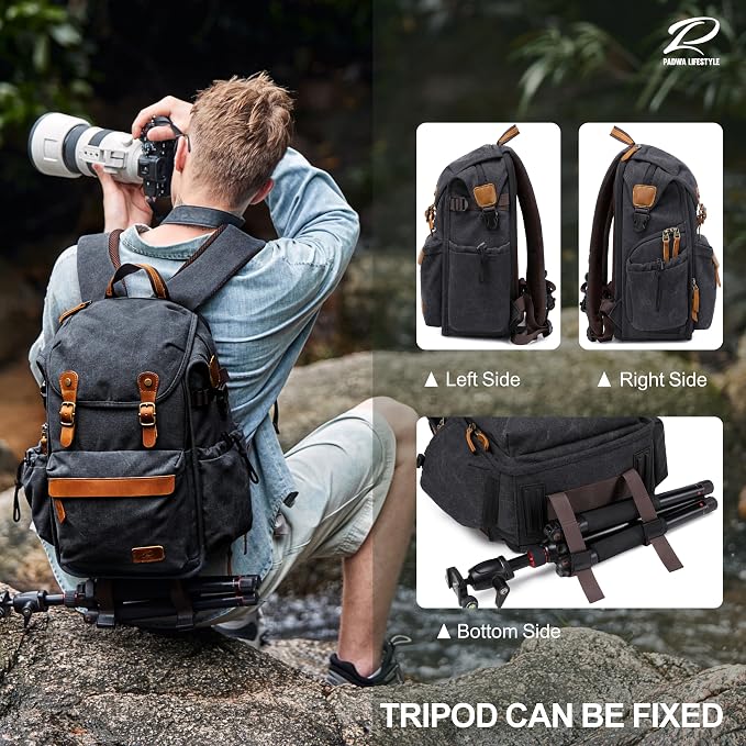 Padwa Lifestyle Black Canvas Camera Backpack - Image 8