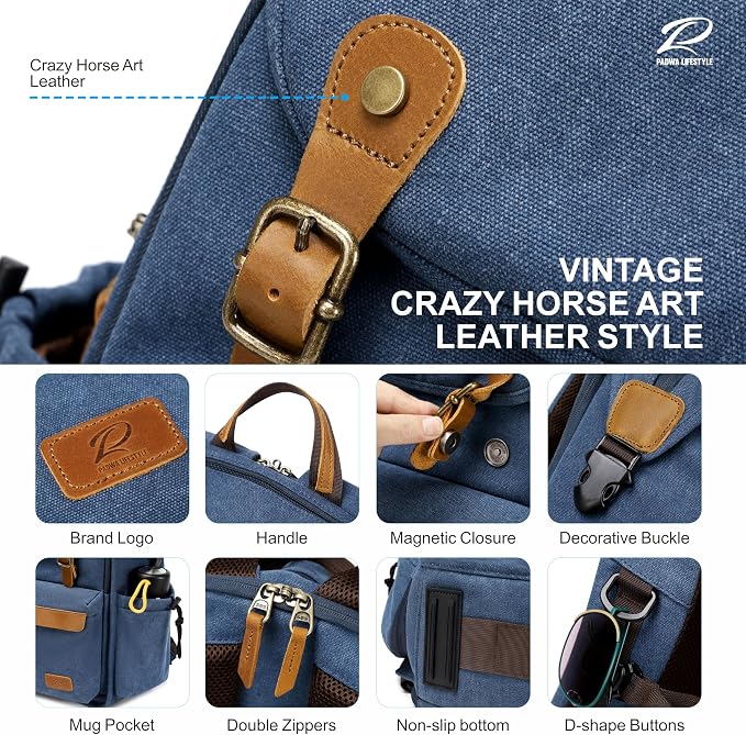 Padwa Lifestyle Blue Canvas Camera Backpack - Image 8