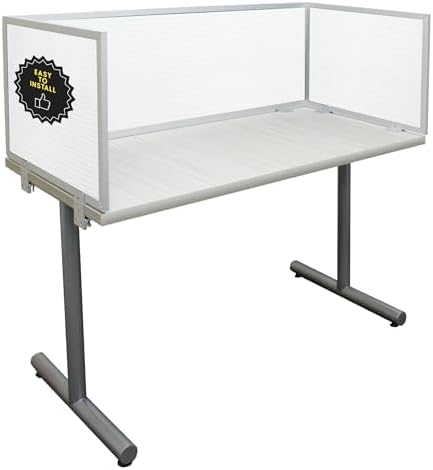 OBEX Polycarbonate Office Desk Mounted Privacy Screen Adjustable Table Top Panel Divider, Universal Aluminum Bracket-USA Made, 24" x 36", White