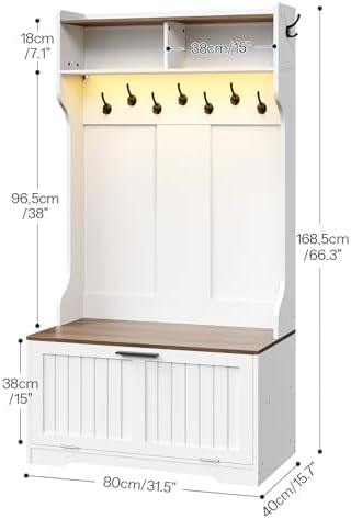 HOOBRO Hall Tree with Bench, 15.7''W Entryway Bench with Coat Rack, Shoe - Image 2