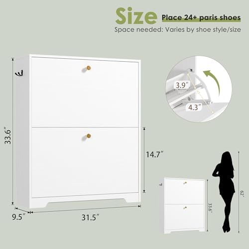 Nicetree Shoe Cabinet with 2 Flip Drawers, Narrow Shoe Organizer Cabinet - Image 2
