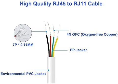Phone Jack to Ethernet Cable Adapter, RJ45 8P8C Female to RJ11 6P4C Male - Image 5