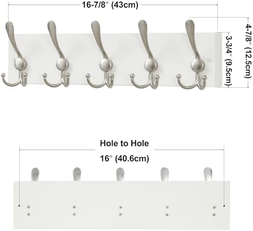 SKOLOO Creations White Solid Wood Wall Mounted Coat Rack, 5 Hooks, 16-7/8" Long - Image 5