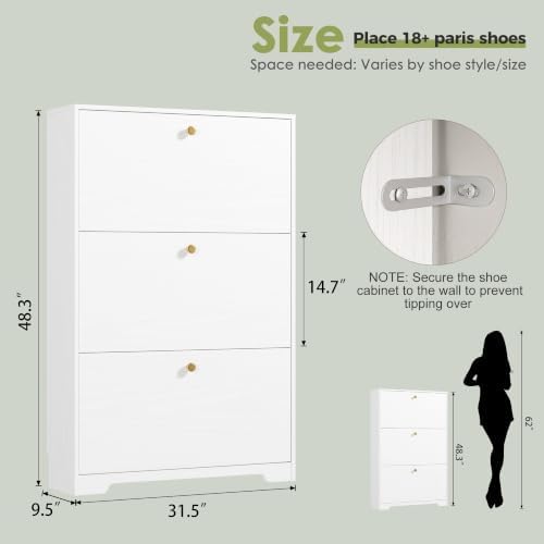 Nicetree Shoe Cabinet with 3 Flip Drawers, Modern Entryway Organizer - Image 2