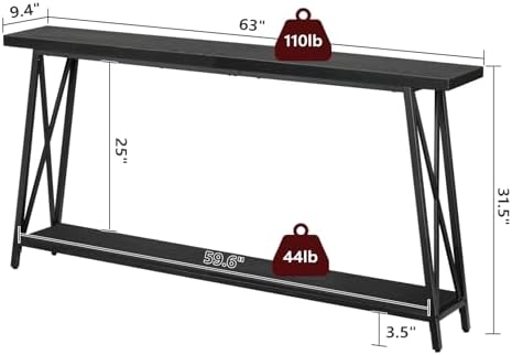 MAHANCRIS Console Table, Extra Long 2-Tier Sofa Table Behind Couch, X-Shaped - Image 2