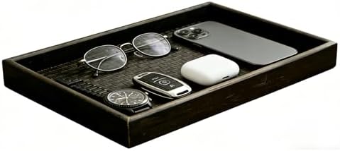 Wooden Valet Tray with Leather Base by Quilive