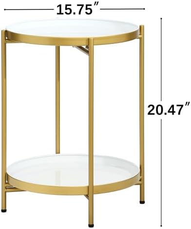 2-Tier Round End Side Table, Small Metal Side Table - Image 3