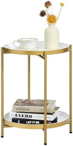 2-Tier Round End Side Table, Small Metal Side Table by MordchilHF