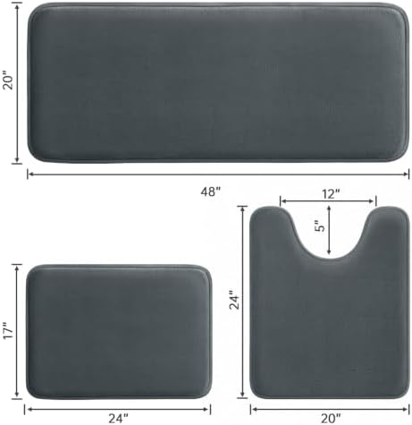HUXMEYSON 3-Piece Memory Foam Bathroom Rug Set, Dark Grey - Image 2