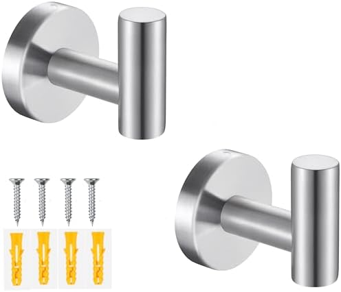 2 Pack Silver Bathroom Towel Hooks Robe Hook Holder Wall Mount Heavy Duty Wall by Homagic